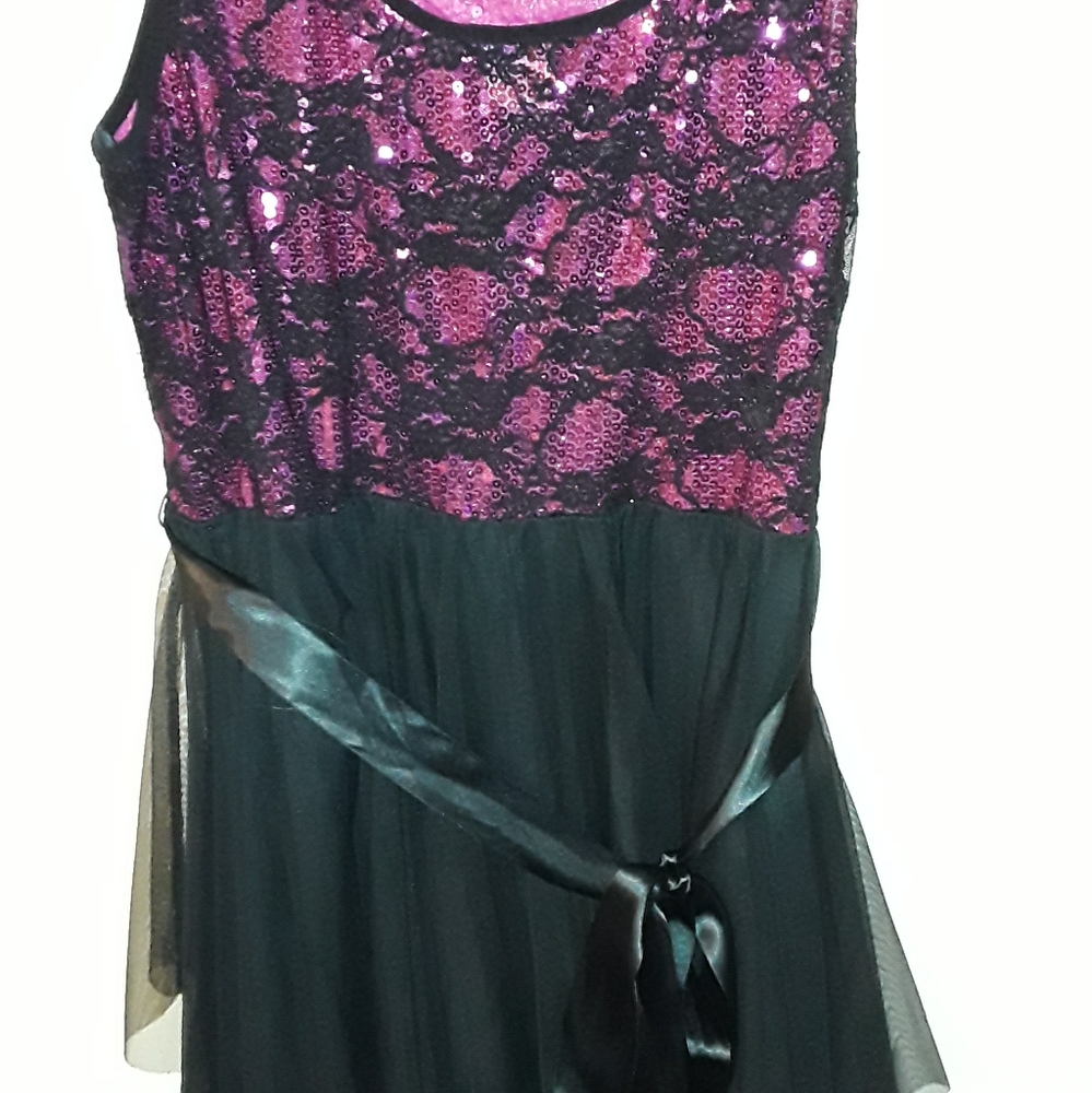 Hot pink and black tulle deb dress